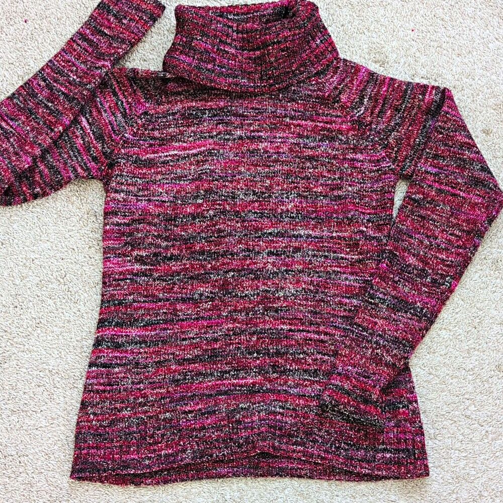 COLUMBIA Marled Knit Turtleneck Pullover Winter Sweater Pink Black M